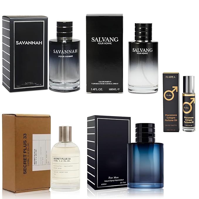 AFLUXE Men's Cologne Gift Set - Variety Pack of 4 Long Lasting Fragrances with 10ml Pheromone Cologne (Salvang/Savannah/SG/Secret Plus 33 Men)