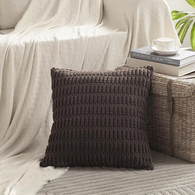 Fancy Homi 4 Packs Decorative Throw Pillow Covers for Living Room Couch Bed, Modern Farmhouse Boho Home Décor Accent Cushion Case, 12" x 12", Dark Brown