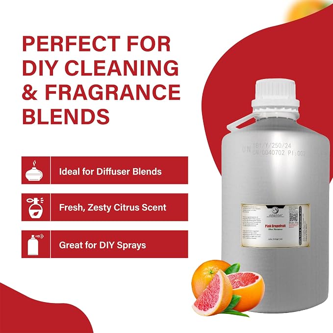 Pink Grapefruit Essential Oil Cold Pressed Citrus Paradisi Peel Oil Fresh Citrus Aroma Top Note Essential Oil for Aromatherapy Diffuser Skincare Haircare DIY Cosmetic Blends - 1Gal Net Wt 3.2kg 7.04lb