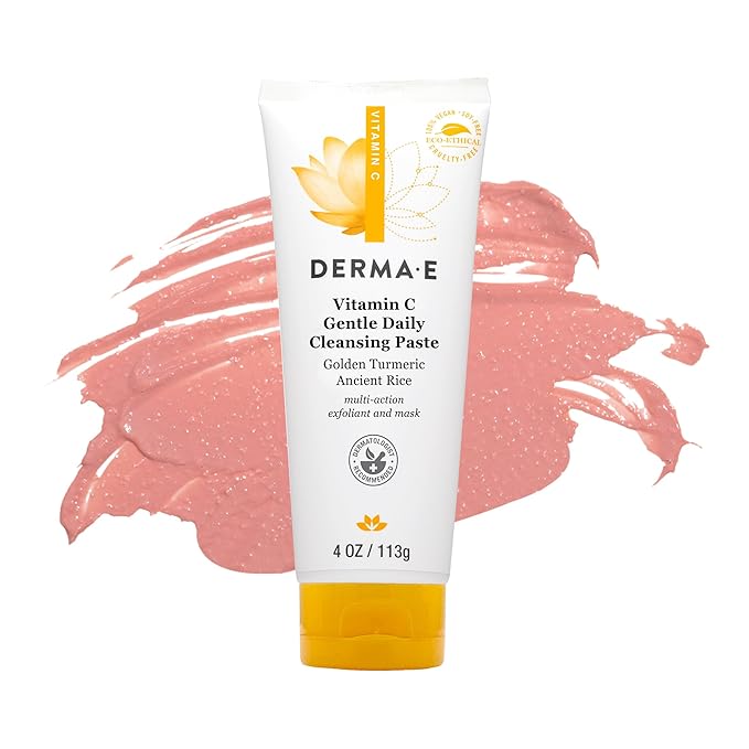 Derma E Vitamin C Gentle Daily Cleansing Paste, 4.0 Oz, Vitamin C Face Mask or Facial Wash with Turmeric, Brightening and Clarifying Facial Mask and Scrub