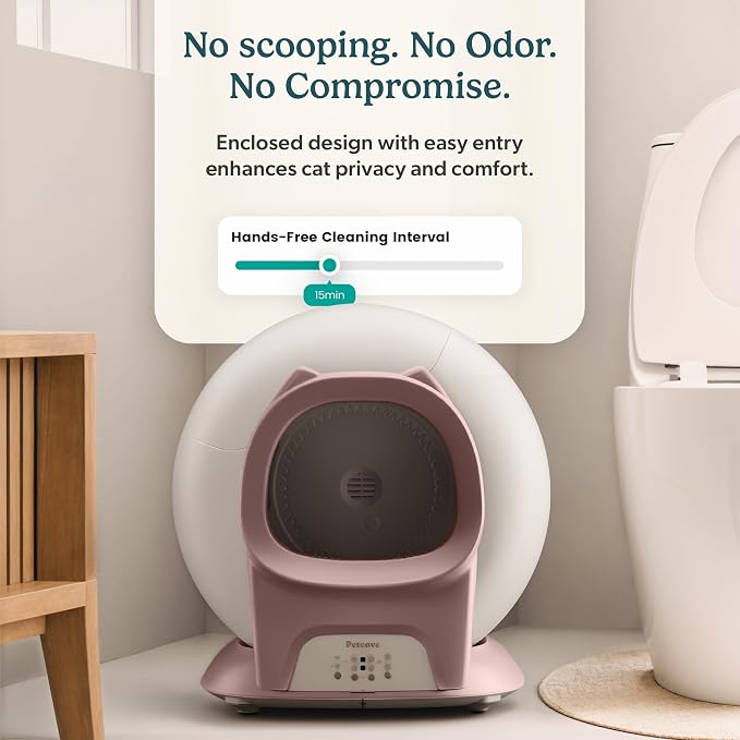 Petcove PurrTek Automatic Litter Box Self Cleaning 5GHz Wi-Fi, Odor Control | 45 dB Quiet, App Control Sealed Waste Bin, Advanced Safety Sensors, Auto Smart Self Cleaning Cat Litter Box for Multiple Cats