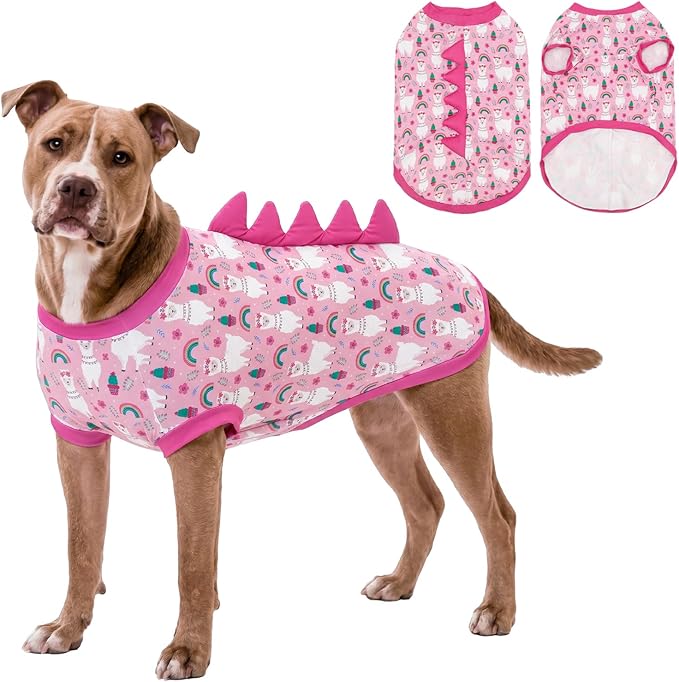 UPF 50+ Sun Protection Dog Shirt - Sleeveless Cooling Vest for Medium Dogs Girl, Quick-Dry Pet T-Shirt with Funny Dinosaur Horns, UV Protective Breathable Dog Clothes U-COSBX09M