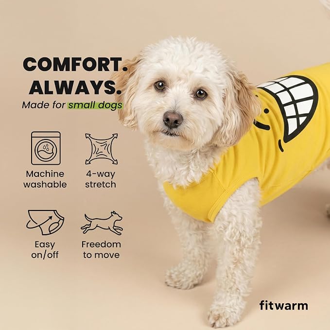 Fitwarm 2 Pack Happy Scary Expression Dog Shirt, Funny Clothes for Small Dogs Boy Girl, Pet Outfit, Yellow, Purple, Large