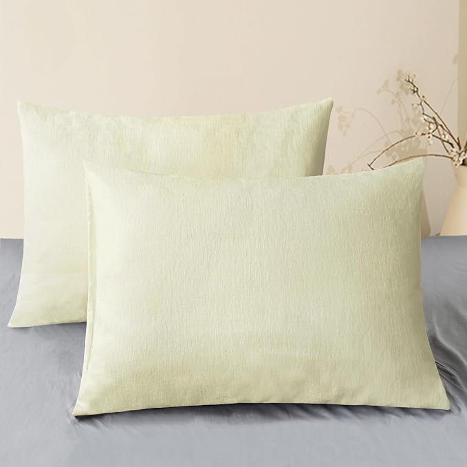 CaliTime Decorative Standard Throw Pillow Covers 26 X 20 Inches Beige | Pack of 2, Cozy Chenille Cushion Cases for Sofa Bed Living Room Farmhouse Home
