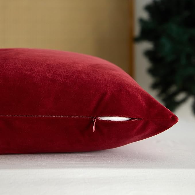 24x24 Velvet Throw Pillow Covers Set of 2 for Couch Sofa Bed,Burgundy | JUSPURBET Decorative Pillow Covers with Invisible Zipper for Modern Living Room Bedroom Home Decor Christmas