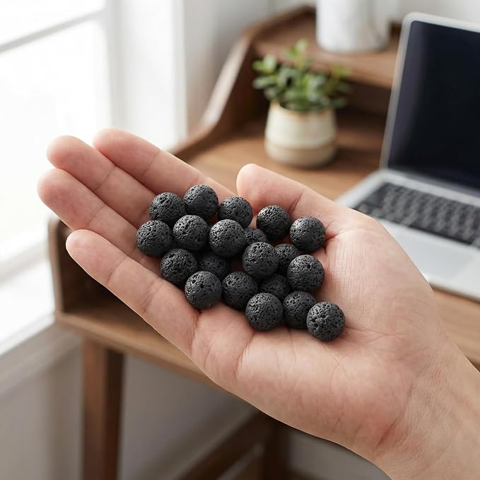 VILLCASE 20 Pcs Lava Rock Essential Oil Diffuser Stones (16mm), Natural Porous Volcanic Passive Diffuser Rocks for Aromatherapy, Black Unscented Stone Beads for Home, Car and Office Scenting