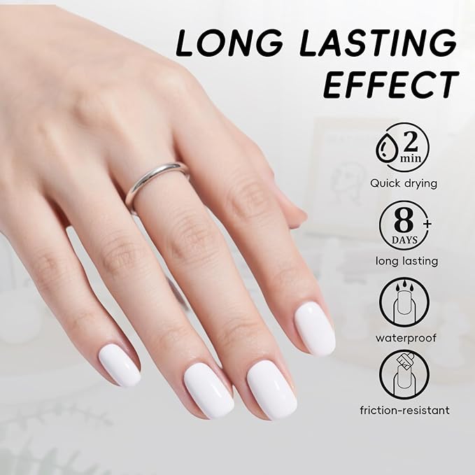 White Nail Polish, Quick Dry Nail Polish, Streak Free, Long- Last Fingernail Polish for Autumn Wedding Nails, Cozy Fall Manicure, Back to School Nail Looks, Salon Quality at Home, 0.35 Fl Oz