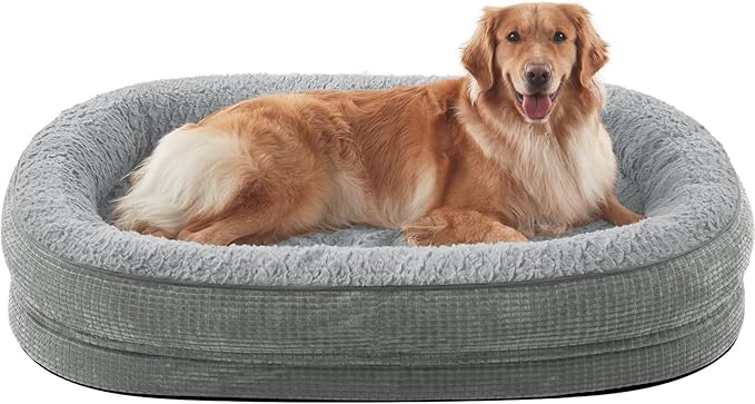 JOEJOY Orthopedic Dog Beds Large Sized Dog, XL Egg-Crate Memory Foam Pet Couch Bed with Bolster Sides, Waterproof Lining, Removable Washable Cover & Non-Slip Bottom, Light Grey
