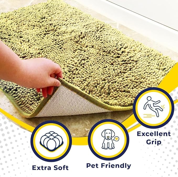 Muddy Mat® | Super Water Absorbent Door Mat Indoor, Microfiber Quick Dry Chenille Entryway Rug, Slip Resistant Front Door Mat, Indoor Mats for Entryway, Machine Washable Pet Rug, Yellow 48" x 72"