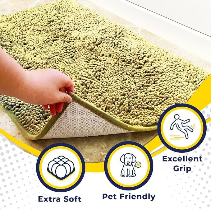 Muddy Mat® | Super Water Absorbent Door Mat Indoor, Microfiber Quick Dry Chenille Entryway Rug, Slip Resistant Front Door Mat, Indoor Mats for Entryway, Machine Washable Pet Rug, Yellow 20" x 33"