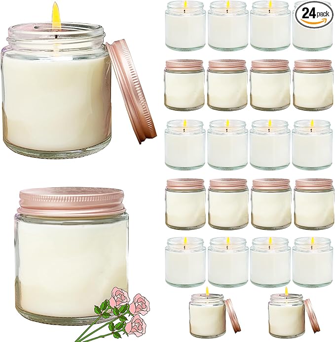 24 Pcs 4 Oz Mini White Soy Candles,Rose Scented Candles Set,Bulk Aromatherapy Candle,Great Stress Relieving Scented Candle for Girls as a Gift for Birthdays, Weddings and More!