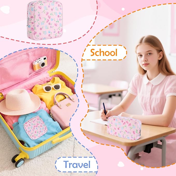 22 PCS First Period Starter Kit Gift for Teen Girls Period Bags for Teen Tweens Girls with Sanitary Pad Storage Bag, Wipes, Menstrual Tracker, Disposal Pouches and More (Pink Floral)