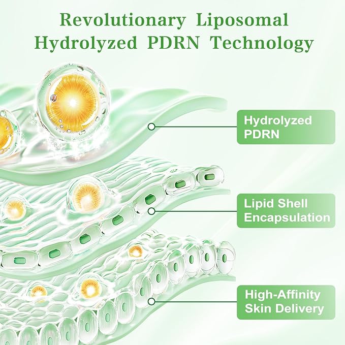 Liposomal Hydrolyzed Salmon DNA PDRN Anti-Aging Serum, Absorption Breakthrough Technology, 10,000ppm PDRN & Hyaluronic Acid, Copper Peptide 3000 ppm, Deep Hydration & Firming (0.05 fl.oz × 30e)