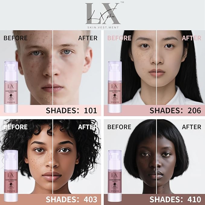 Moisturizing Foundation with 1% Hyaluronic acid, Deep Hydration & High Coverage Serum Foundation for A Smooth & Satin Finish, 408 Deep