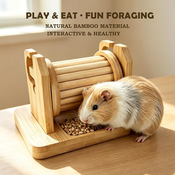 Hamster Foraging Wheel Toys, Bamboo Enrichment Feeder Toy