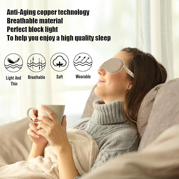Anti Aging Sleep Mask with Copper Ion Technology, Eye Mask for Women & Men with Elastic Band, Soft Copper Eye Mask Like Silk, Anti-Wrinkl, Reduce Eye Puffiness, Rejuvenates Skin