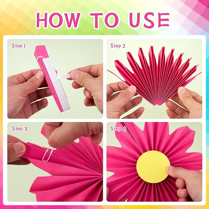SUNBEAUTY Hanging Paper Fans Colorful Daisy Party Decoration Set Paper Flower Decorations for Wall Paper Fans Reusable Flower Wall Decor for Birthday Fiesta Mexican Party Babyshower Mothers Day