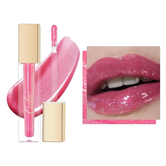 Oulac Pink Shimmer Liquid Lipstick High-Shine Glitter Lip Gloss for Women Shimmer Non-Sticky Glossy Finish Liquid Lipstick Hydrating Lip Gloss Fuller-looking Lip Makeup Vegan & Cruelty-Free 11