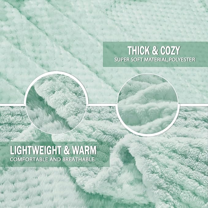 Exclusivo Mezcla Large Waffle Fleece Throw Blanket for Couch, Mint Green | Lightweight Soft Blanket for Sofa, Bed, Living Room, Plush Fluffy Throw for Home Decor, Travel, All Season, 50x70 Inches