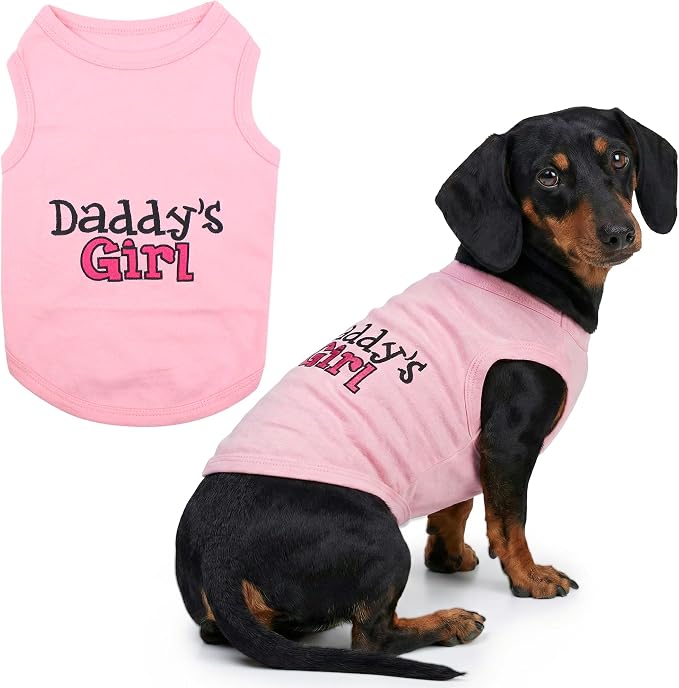 Parisian Pet Dog Shirt – 100% Cotton Shirts for Large Dogs – Pink Sleeveless Puppy Clothes – Lightweight and Breathable Dog Apparel – Girl Dogs Clothes - Stretchy Daddy’s Girl Pet Shirt