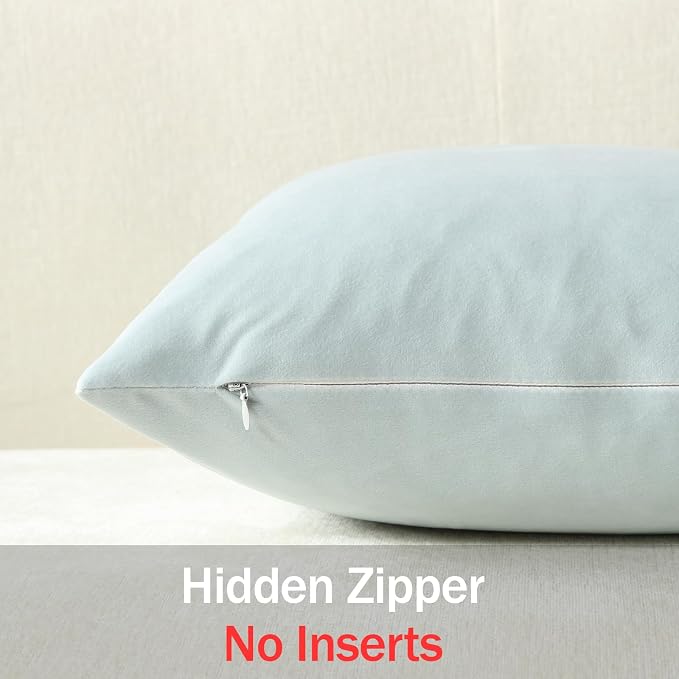 Throw Pillow Covers 18x18 Light-Blue: Pack of 2 Cozy Soft Velvet Square Modern Luxury Decorative Throw Pillow Cases for Sofa Couch Living Room Bed Home Decor