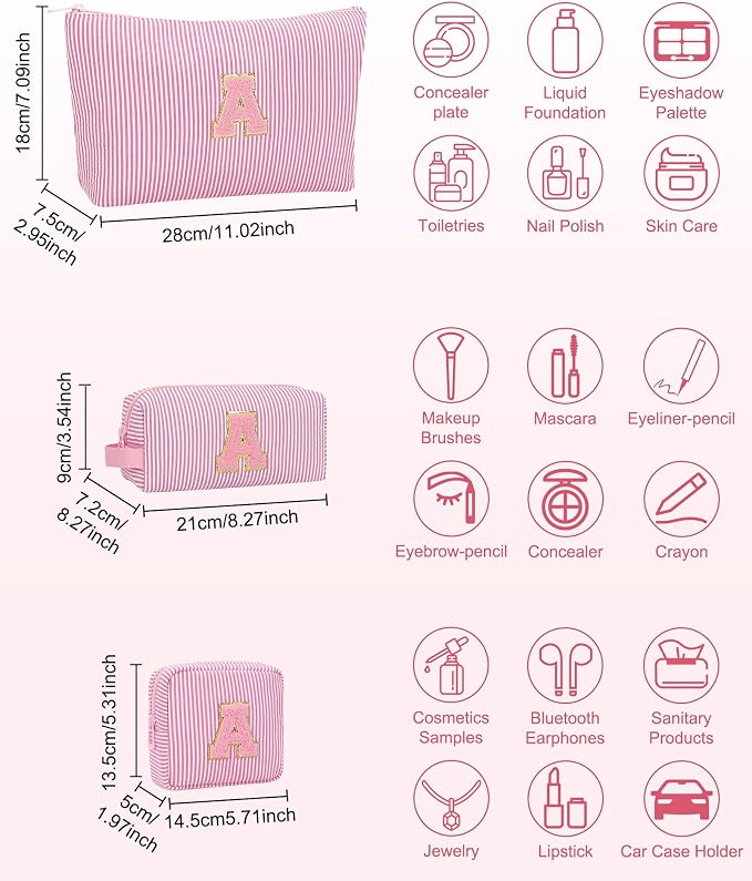 MONSTINA Personalized Initial Makeup Bag for Women,Make Up Case for Girlfriend Bridesmaid Wife,|Personalized Gifts for Women Friends|Cute Toiletry Make Up Traveling Stuff Organizer,Pink X