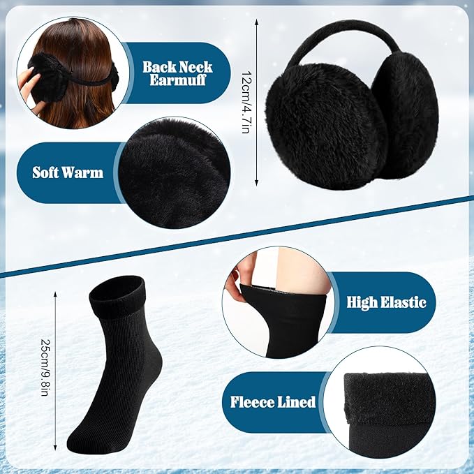 SATINIOR 5 Pcs Winter Beanie Hat Scarf Gloves Set Fleece Lined Knit Hat Warm Touch Screen Gloves Earmuff Warmer for Women(Black,Fashion Style)