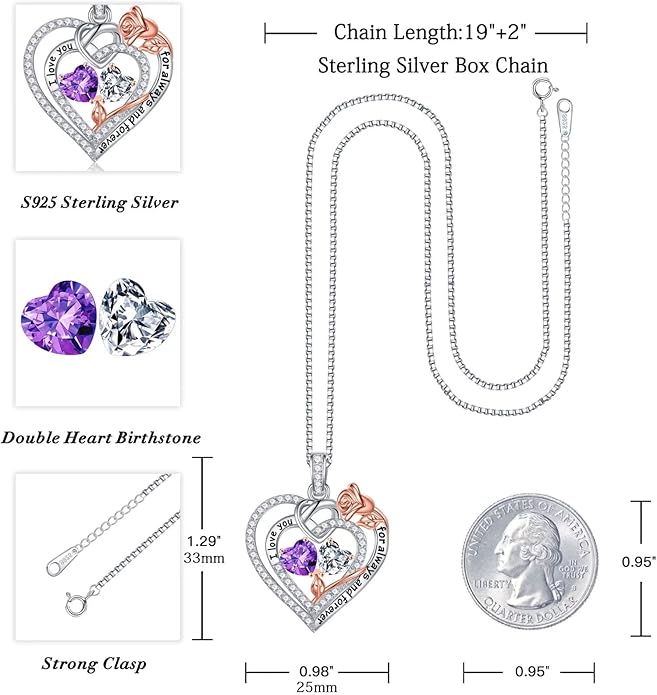 Iefil Valentines Day Gifts for Her Wife - 925 Sterling Silver Double Birthstone Necklace, Anniversary Birthday Gifts for Women, Jewelry Gift for Wife Girlfriend Mom Her