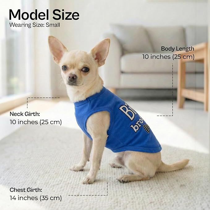 Parisian Pet Dog Shirt – 100% Cotton Shirts for Small Dogs – Blue Sleeveless Puppy Clothes – Lightweight and Breathable Dog Apparel – Boy Big Brother Dogs Clothes - Stretchy Pet T Shirts