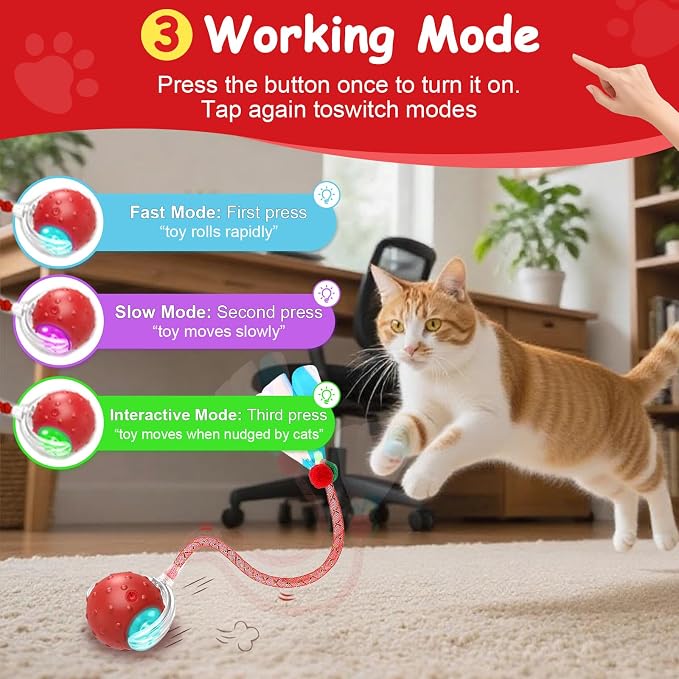 Interactive Cat Toys Smart Ball for Cats & Dogs! Now with 2 Rapid Tails. Features: 360°Auto-Rolling, Motion Activation& Bird Sounds. Perfect for Indoor Pet Exercise & Fun. (Yellow＆Green)