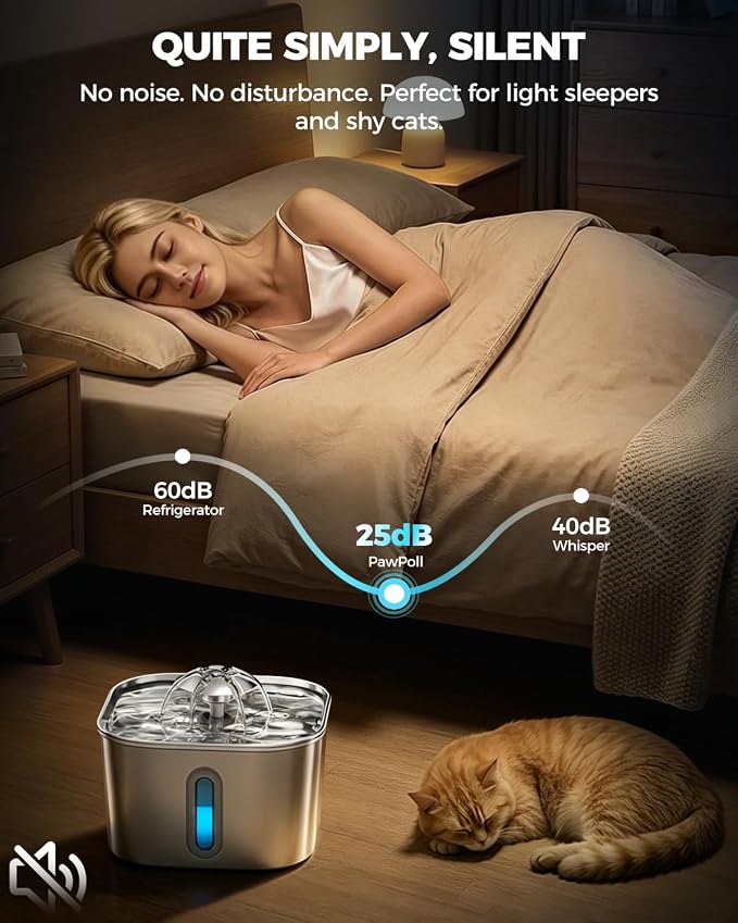 Cat Water Fountain Stainless Steel 74oz/2.2L with 3 Filters & 3 Sponges | Indoor Pet Water Dispenser-Automatic Silent Small Dog Fountains for Drinking-Auto Metal Watering Bowls-Gifts for Kitty Animal