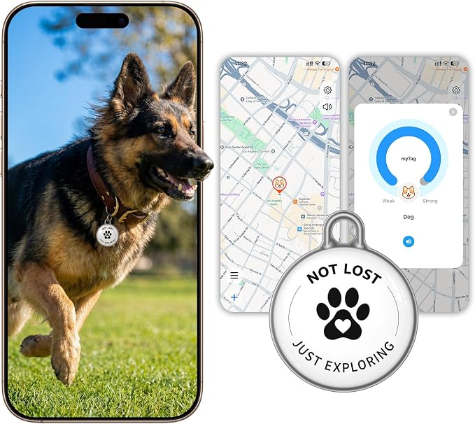 Pet GPS Tracker for Dog and Cat: No Subscription No Fee Small Tracking Tag for Dogs and Cats for Android and iOS - Waterproof Dustproof Smart Pets Trackers with Extra Long Battery Life of 360 Days