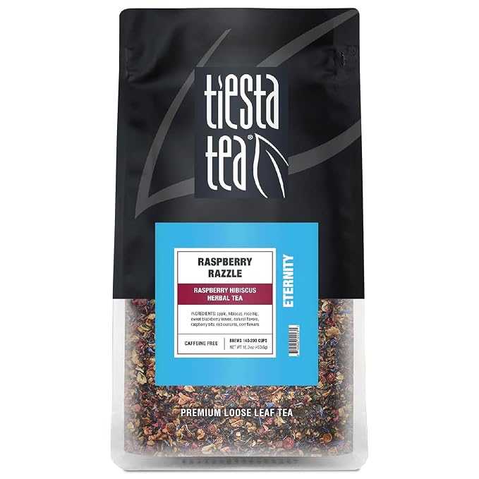 Tiesta Tea - Raspberry Razzle Tea, Loose Leaf, Raspberry Hibiscus Herbal Tea, Premium Caffeine-Free Tea Blend, Make Hot or Iced & Up to 200 Cups, 16 oz Resealable Bulk Pouch