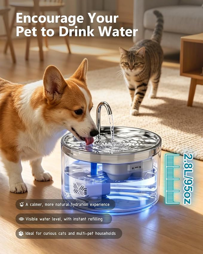 WEPIOU 95oz/2.8L Glass Cat Water Fountain, Multi-Stage Filter, Ultra-Quiet | Automatic Glass Pet Water Fountain, Scientific Gold Capacity for 1-2 Cats, Borosilicate Glass Waterer to Reduce Feline Acne