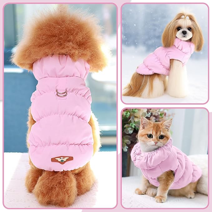 ABRRLO Winter Warm Dog Jacket for Small Medium Dogs Cat Cold Weather Coats with Harness Paded Dogs Fleece Vest Waterproof Windproof Dog Snow Jacket Pet Puppy Clothes (Pink,XXL)