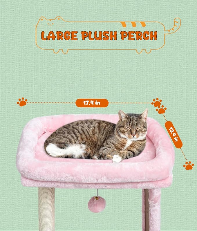 SYANDLVY Small Pink Cat Tree for Indoor Cats, Scratching Board with Perch | Kittens Scratcher with 2 Dangling Balls & Post