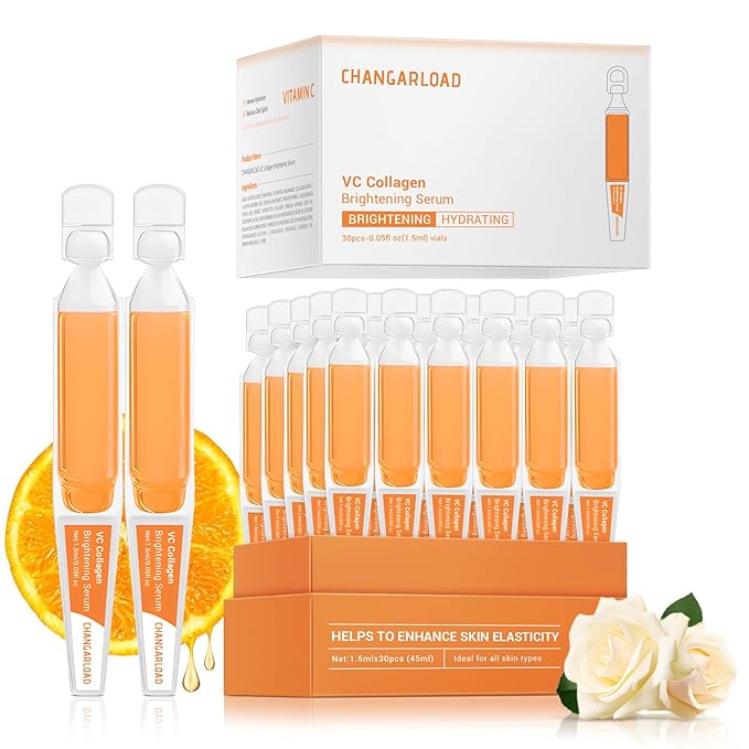 30% Vitamin C Serum with Hyaluronic Acid & Rose Stem Cells – Enhances Anti-Aging Face Serum for Wrinkles, Uneven Skin Tone, Dark Spots, Dull Skin，Korean Microneedling-Like Care 30 Ampoules