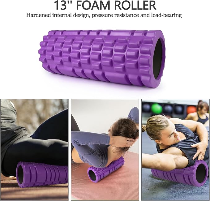 JOYENERGY 5 in 1 Foam Roller Set, Trigger Point Foam Roller Patented, Massage Roller Stick, Massage Ball, Stretching Strap for Deep Tissue Massager for Muscle Pilates Yoga Whole Body