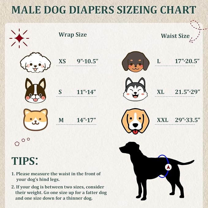 Reusable Dog Diapers Male, Premium Washable Belly Bands for Dogs Extra Large, Pack of 5, High Absorbing Dog Wraps for Doggie & Puppy in Incontinence or Excitable Urination and Training(XL)