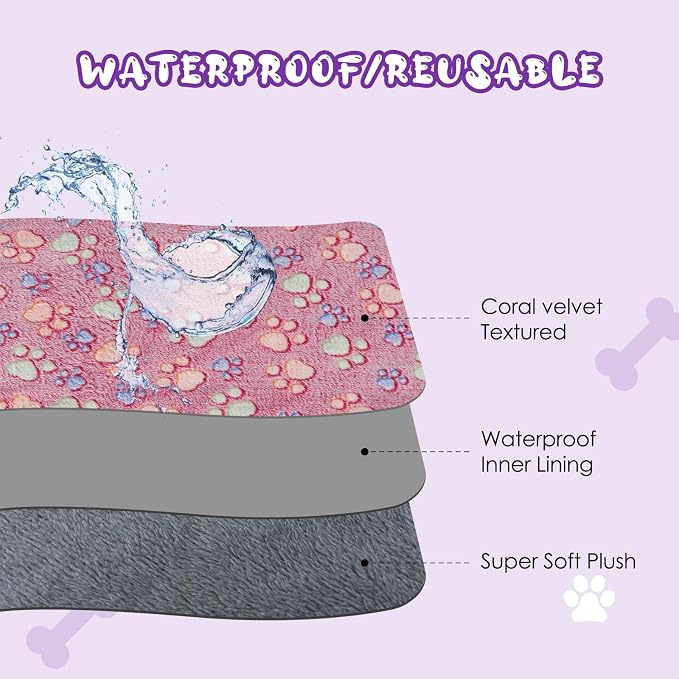 YUEPET Waterproof Dog Blankets, 2 Pack Washable Reversible Throw 40 x 30 in | Purple/Pink Pair, Soft Fleece with Mylar Layer, Machine Washable, Puppy Blanket for Bed/Sofa/Car, Medium/Large Dogs and Cats