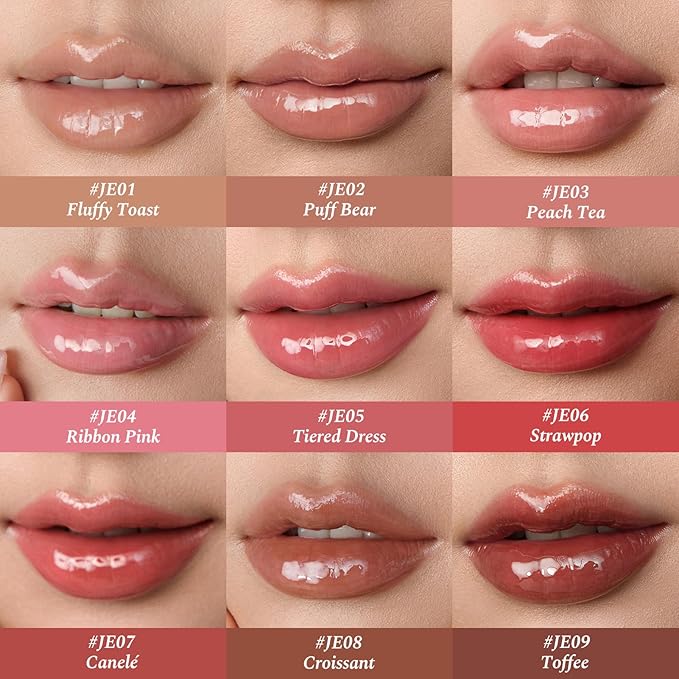 Flower Knows The Sweetie Bear Coating Lip Jelly,Soft Moisturizing Tinted Lip Gloss with Botanicals,Lightweight Non-Sticky Nude Lips Plumper,Cruelty-Free,0.18 oz(JE03 Peach Tea)