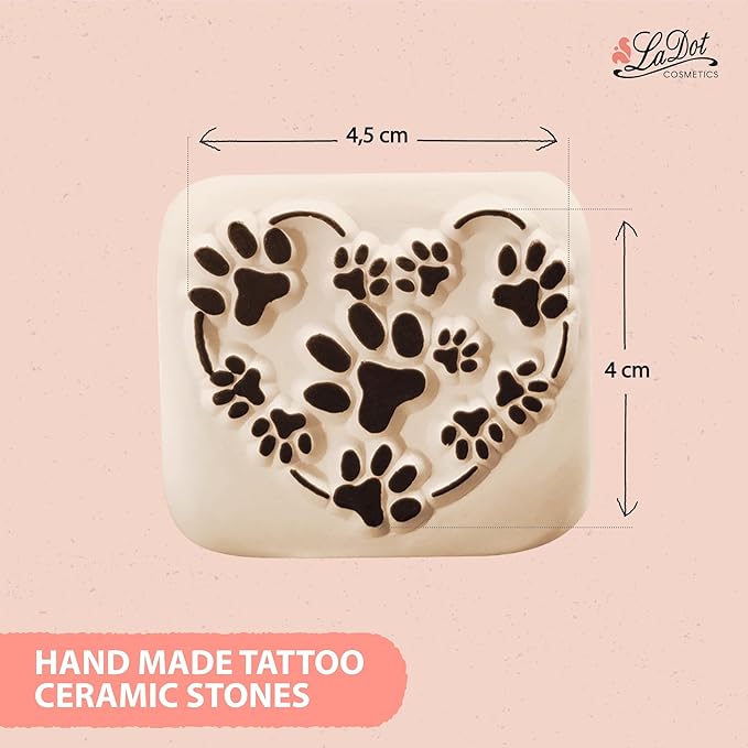 LaDot Temporary Tattoo Stamp– Easy-to-Use Reusable Ceramic Skin Stamp for Creating Custom Temporary Tattoos – Fun Body Art Tool for Parties, Events, and Festivals (Paw Heart, Large)