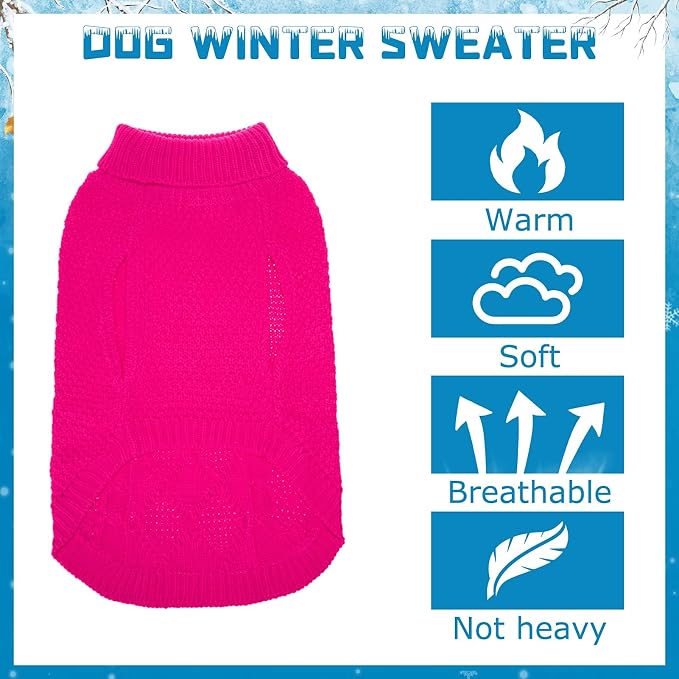 Mihachi Turtleneck Dog Sweater - Winter Coat Apparel Classic Cable Knit Clothes with Leash Hole for Cold Weather, Ideal Gift for Pet in New Year Fushcia Large
