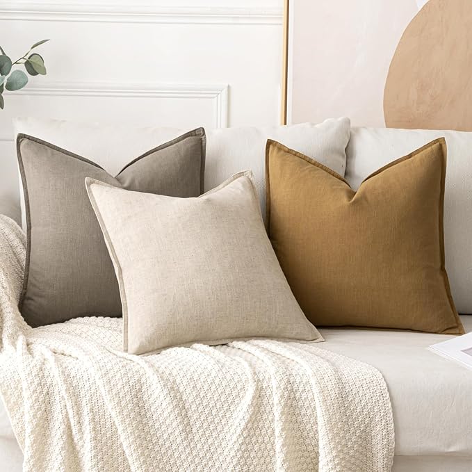 MIULEE Decorative Linen Pillow Covers 20x20 Inch Tan Taupe | Boho Farmhouse Neutral Couch Throw Pillows for Bed, Pack of 2 Accent Modern Pillowcases, Sofa Livingroom Home Decor