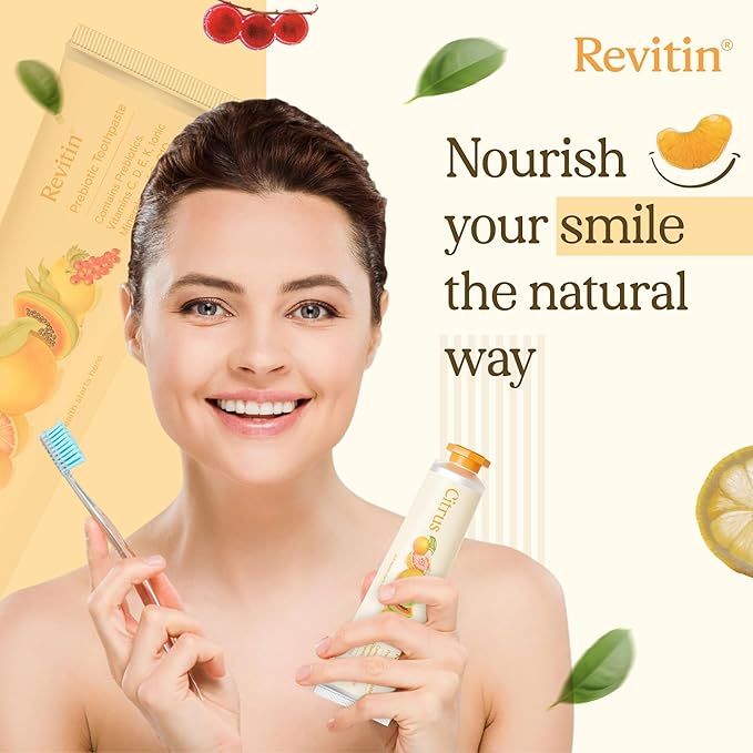 Revitin Toothpaste | Fluoride-Free Prebiotic Citrus Tooth Gel | No SLS, Gluten Free, Dye Free, GMO Free, No Sweeteners | Non-Toxic, Kid Approved, Pack of 3