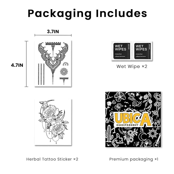 Semi-Permanent Tattoos, 2 Weeks Realistic Henna Polynesian Decorative Moon Flower Temporary Tattoos for Women Adults, Fingers Hand Arms Fake Tattoos, Waterproof and Non-Reflective, 2 Sheets