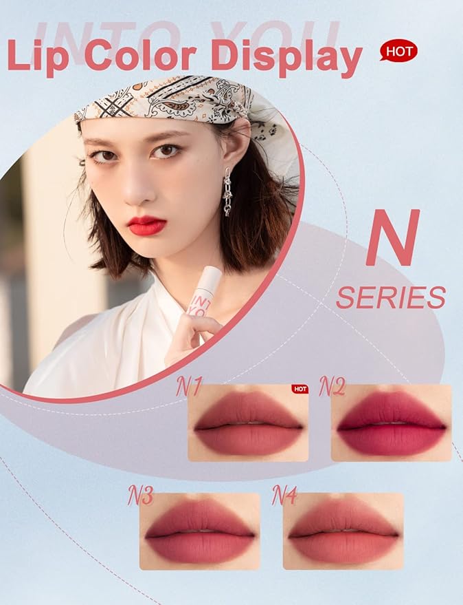 INTO YOU Matte Lipstick, Super Stay Lip Mud for Women, Lip Stain Long Lasting Waterproof, Lip Color Soft Lightweight, Smooth Lip Clay Mousse, Dual-Use For Lips And Cheek, Pink Lipstick (N2)