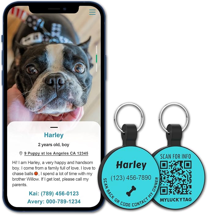 MYLUCKYTAG Silent Silicone QR Code Pet ID | Personalized Dog & Cat Collar Tag | Online Profile with Scanned Location Alert Email