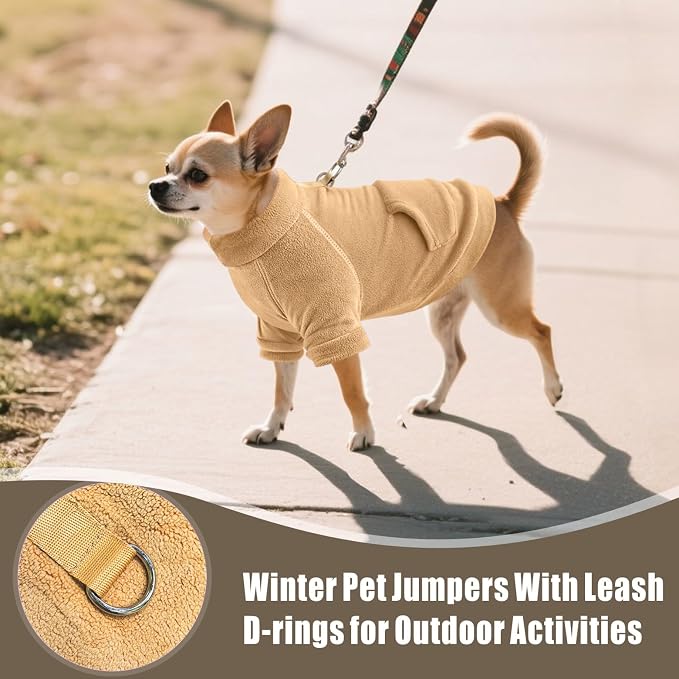 Idepet Fleece Sweater 2 Pack,Turtleneck Sweatshirt Pet Clothing | Winter Dog Clothes,Stretchy,Small Coat,Cat Apparel,with Leash Ring,for Small Medium Dogs Cats,with Pocket