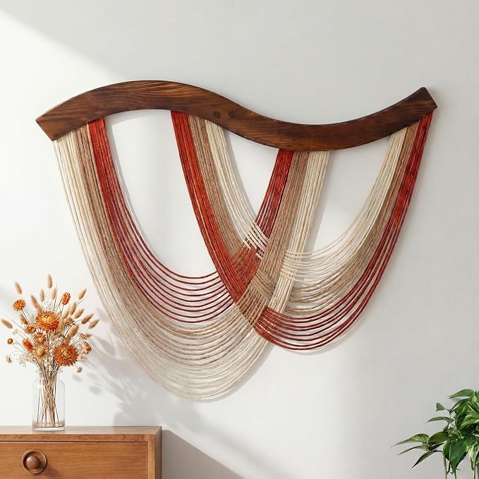 Warm Neutral Macrame Wall Hanging Dip Dyed Yarn Wall Art, Modern Boho Decor | Handmade Cotton Rope Tapestry for Bedroom, Living Room, Nursery, 31.5 x 23.6 Inch